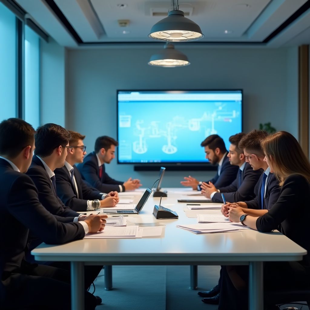 Profesionales realizando análisis financiero del sector energético